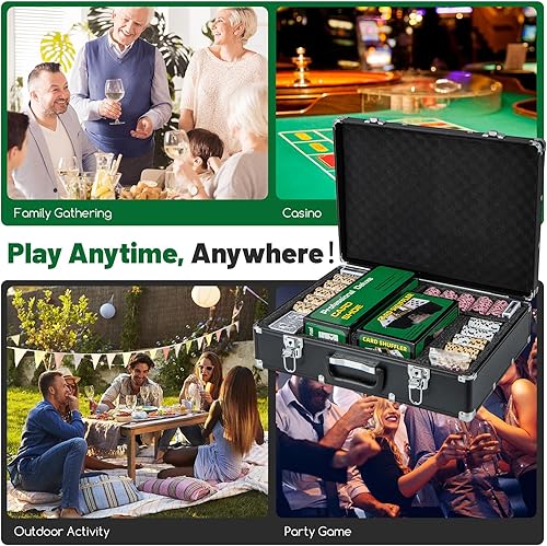 Miniatura 6 de GYMAX Juego de fichas de póquer, 600 fichas de casino Texas Hold 'em con estuche de transporte, 6 mazos de cartas, 5 dados y 3 botones de