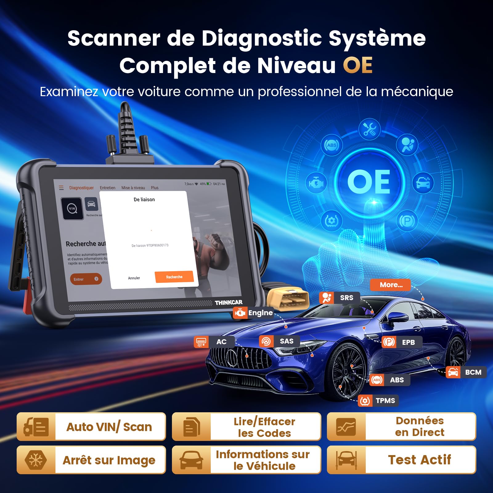 thinkcar ThinkScan TK689 Valise Diagnostic Auto, Bidirectionnel OBD2 Diagnostic Automobile Complet, 34+ Réinitialisation, Codage ECU, FCA Autoauth, CANFD&DoIP, Mise à Jour Gratuite à Vie