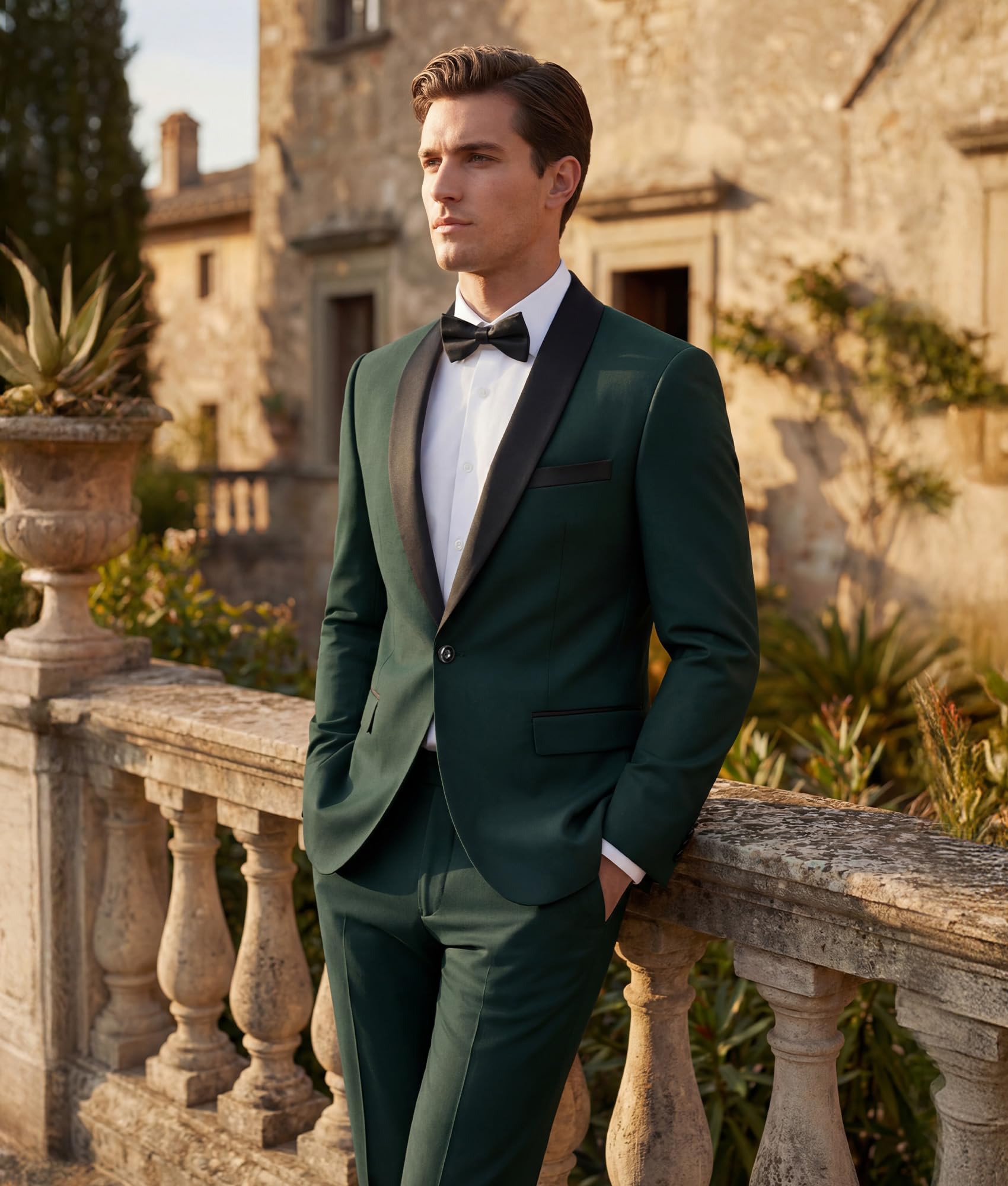 Costume Homme 2 Pièces Slim Fit Smoking Revers Châle 1 Bouton Veste et Pantalon pour Mariage Cérémonie Dîner Business Bal de Promo