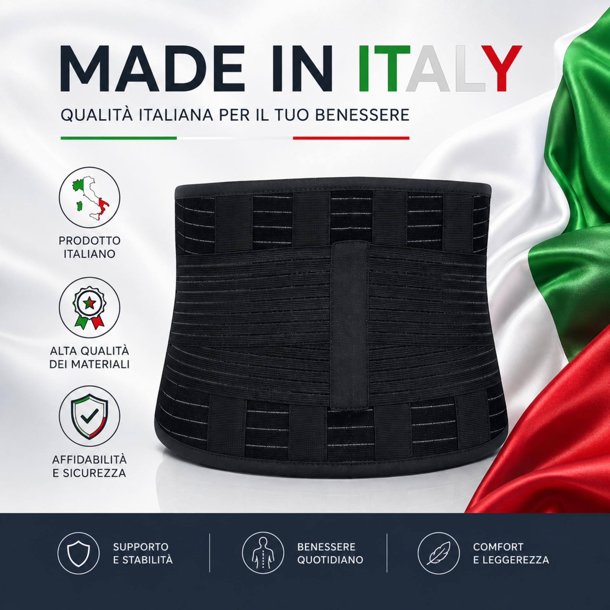 Kefrell Corsetto Lombare Autogrippante 24 cm Made in Italy (80) | Doppia Regolazione, Tessuto Traspirante, Supporto Lombare, Stecche di Rinforzo, Uso Prolungato