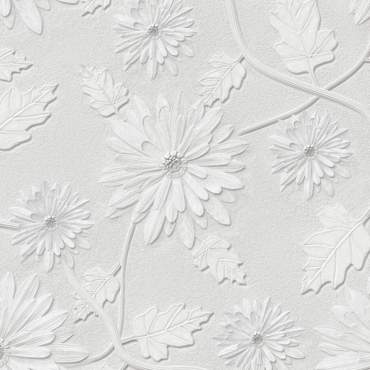 ICYEHAO Self Adhesive Wallpaper White Floral, 44 x 500 cm White and Grey Flower Peel and Stick Wallpaper Flower Leaf Plants Boho Self Adhesive Furniture Wrap for Living Room,Bathroom,Drawer,Cabinets — image 1