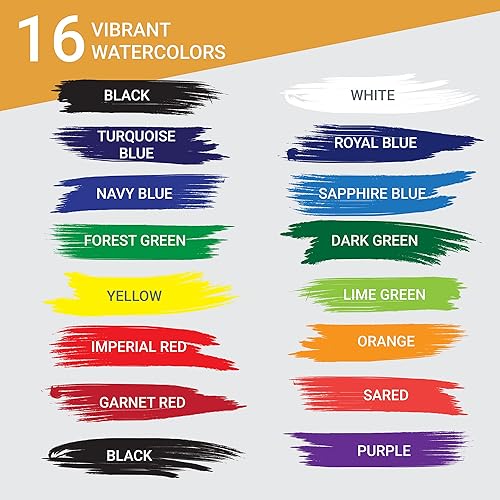 Miniatura 6 de Juego de pintura de acuarela para niños, 16 paletas de mezcla de pintura de acuarela viva, almohadilla de papel y 8 pinceles, pintura de acuarela