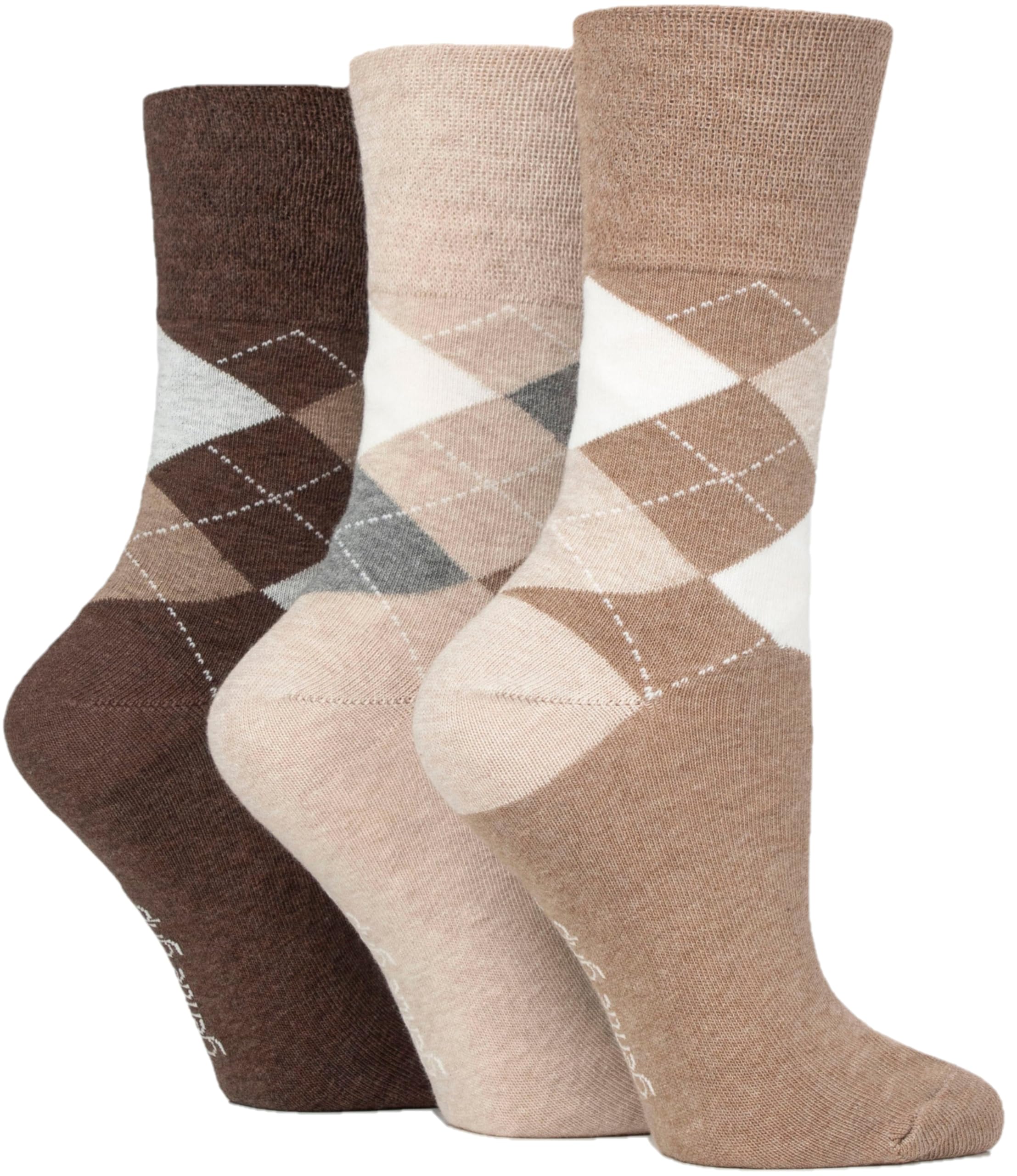 SOCKSHOP Gentle Grip Women's Argyle Socks - Size 4-8 - Brown