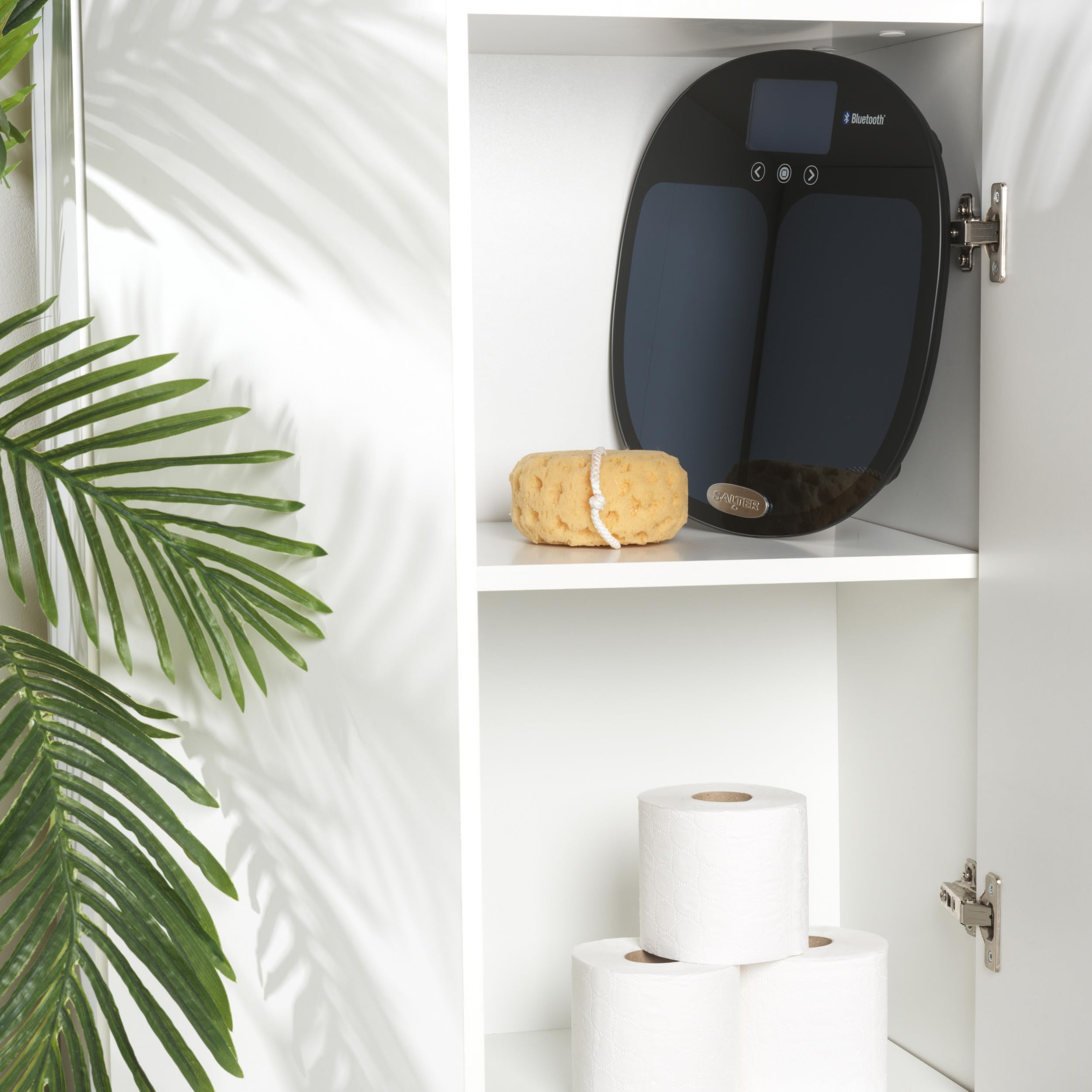 Salter 9192 BK3R Curve bilancia da bagno digitale per elettronica salter, Bilancia Bluetooth per misurare peso, grasso corporeo & massa muscolare, collegabile allo smartphone, nero