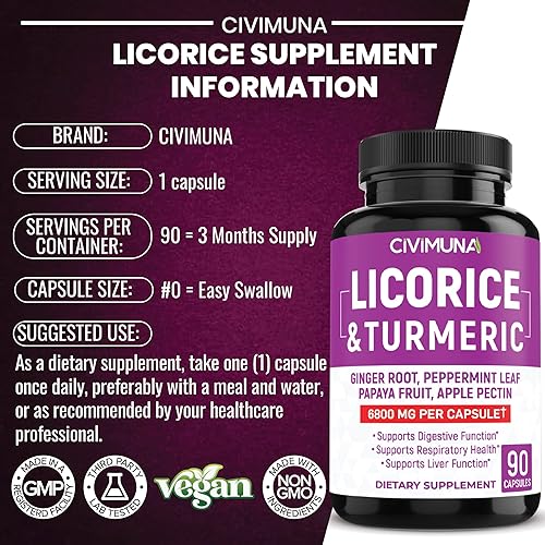 Miniatura 7 de Cápsulas de regaliz 6650mg - Regaliz, raíz de cúrcuma, raíz de jengibre - 3 meses de suministro
