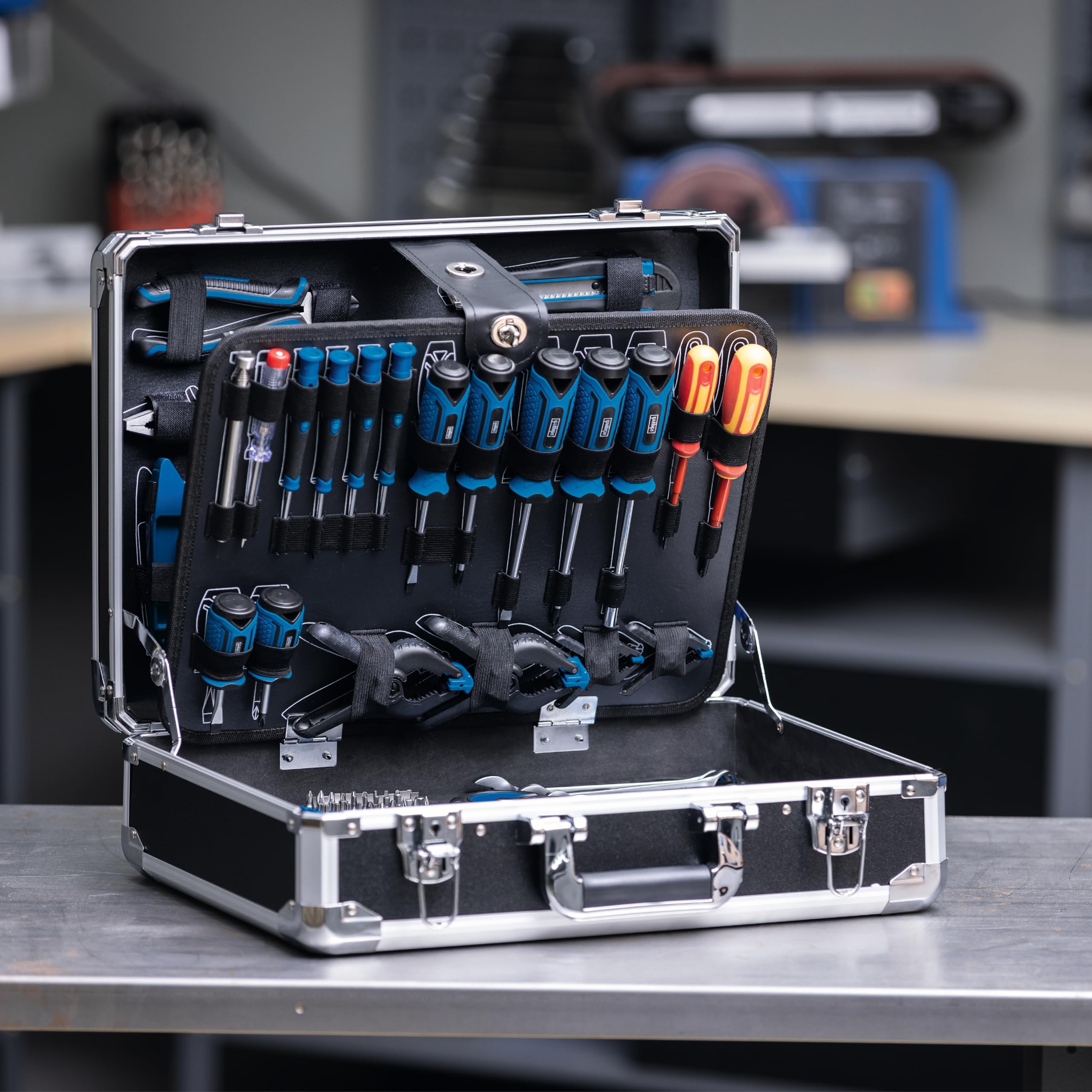 Scheppach Mallette à outils TB200 – Valise à outils – Coffret outils – Boîte à outils – Caisse à outils - Boîte de rangement - 141 pièces – En chrome vanadium - Idéal pour la mécanique
