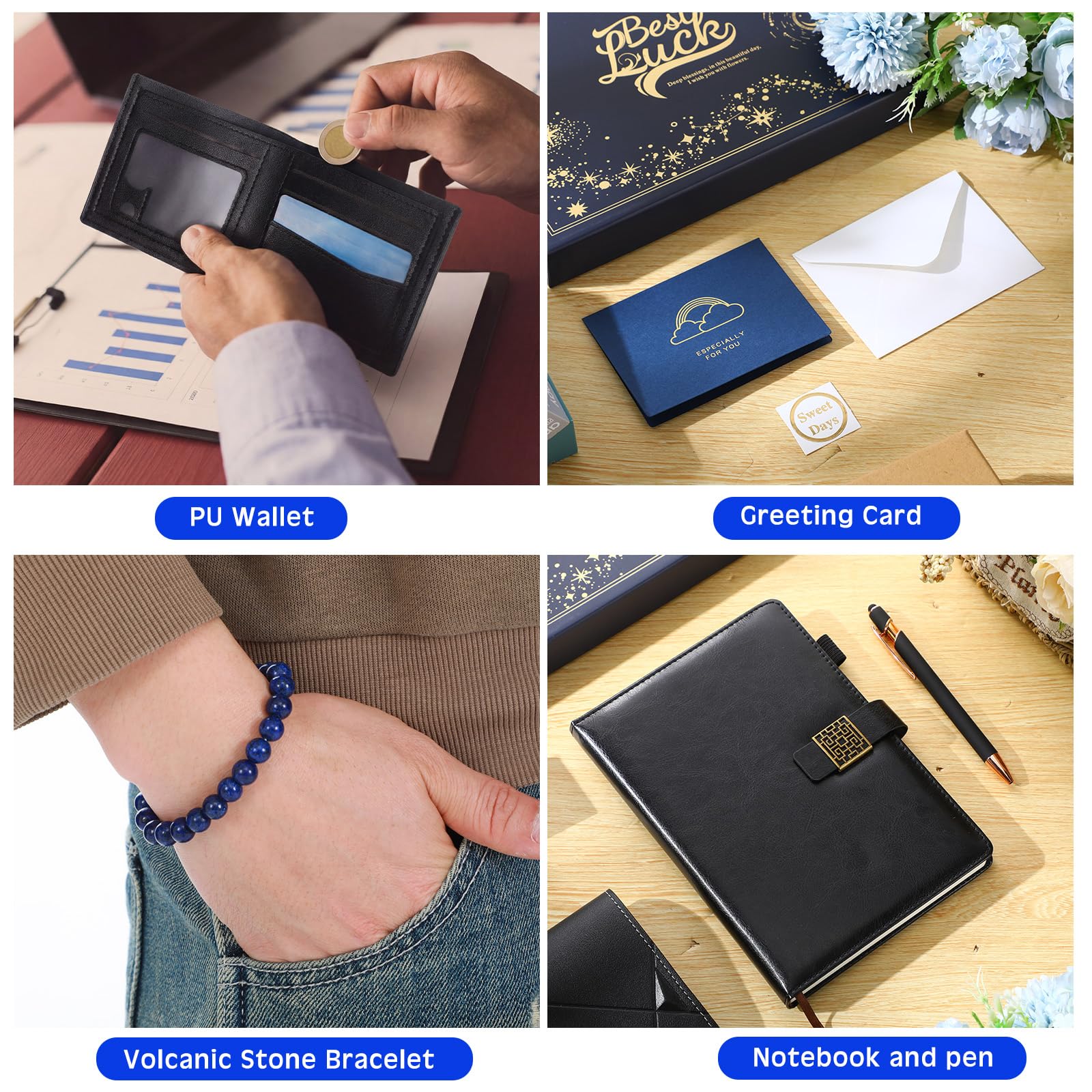 Set di 13 cesti regalo di compleanno da uomo, con scatola regalo per San Valentino, bicchiere, portafoglio, accappatoio, candela profumata, quaderno, calzino, bracciale, penna per papà