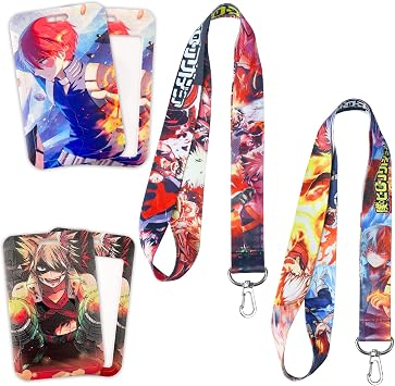Anime Hero Lanyard with ID Holder2 Pack for Key String Wallet | Anime Accessories Decor Gifts Merch Party Supplies Keychain Card Stocking Filler for Teens Teacher Office.