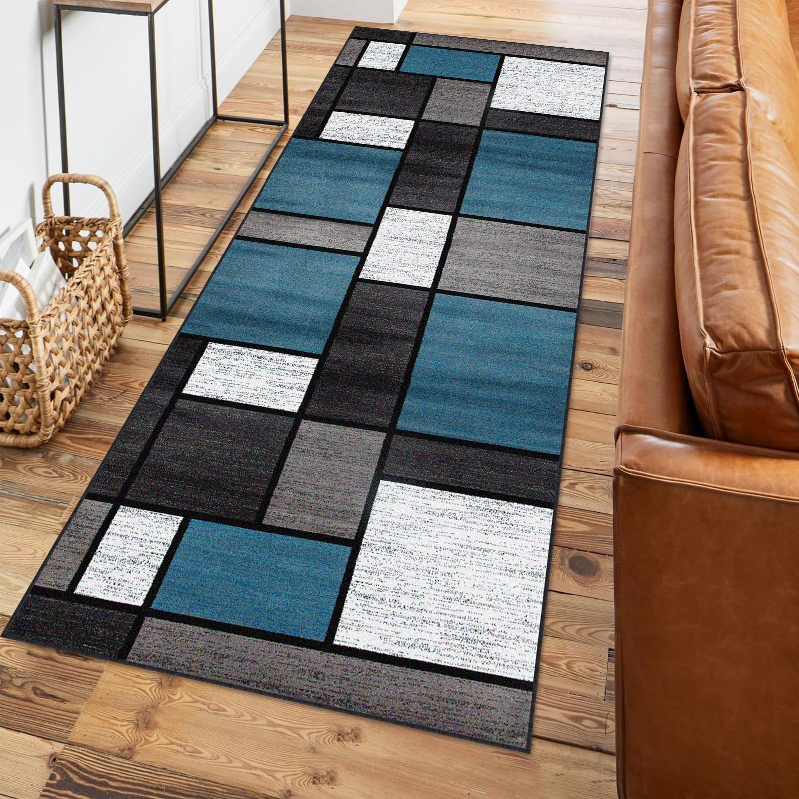 Alfombra Antideslizante para Pasillos Larga 80 x 300 cm Geometría Moderno Alfombra Corredor Alfombra Cocina Absorbente Lavable Alfombra Entrada Interior Largo para Lavandería Sala de Estar