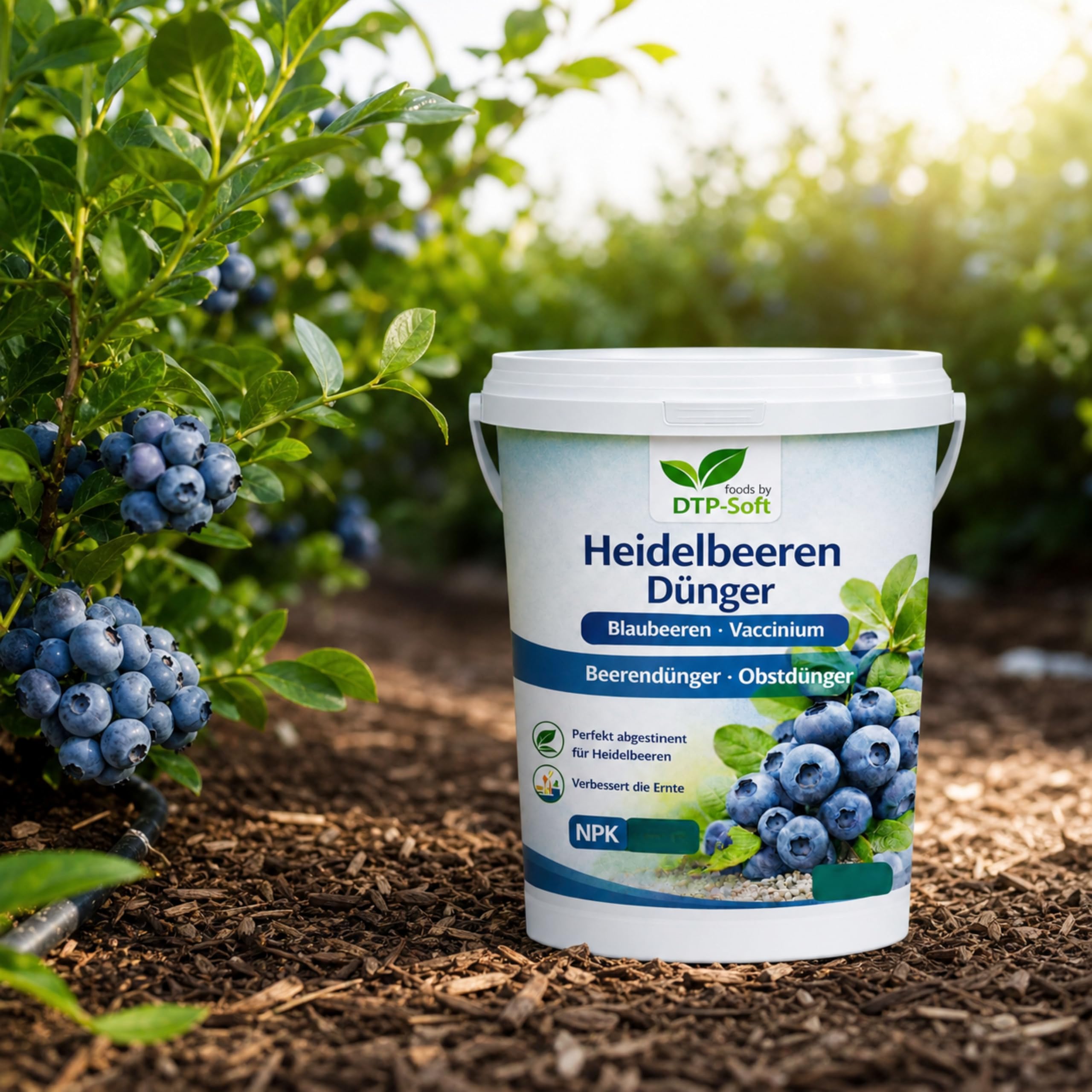 Heidelbeerdünger 5kg Eimer - Heidelbeeren Dünger für Blaubeeren, Vaccinium und Moorbeetpflanzen - Premium NPK Dünger für bis zu 125 m² - für kräftige Wurzeln, starke Pflanzen und aromatische Früchte