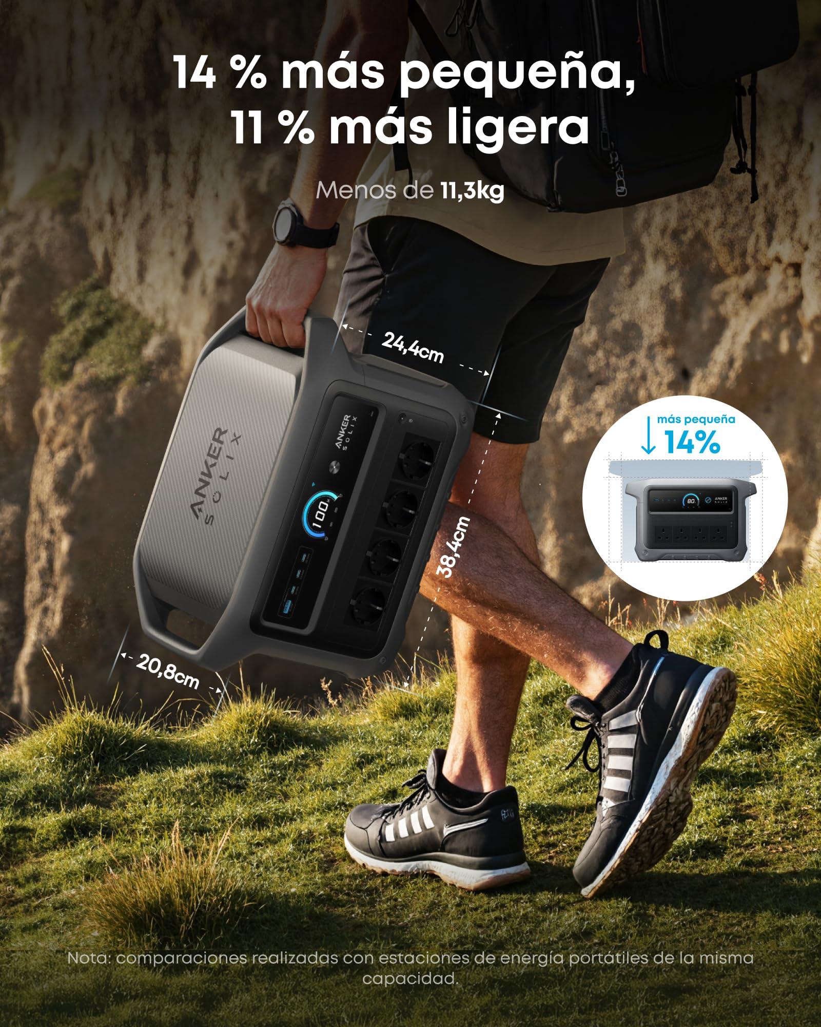 Estación de energía portátil Anker SOLIX C1000 Gen 2, generador solar de 2 000 W (pico 3 000 W), carga completa en 49 minutos, batería LiFePO4 de 1 024 Wh para respaldo doméstico, cortes de energía y