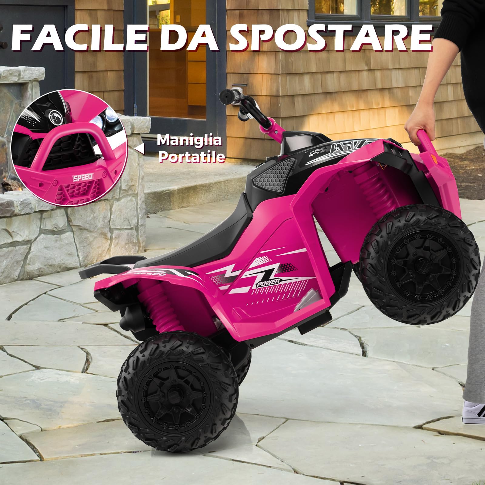 GYMAX Quad Elettrico per Bambini 12V, ATV Batteria con Velocità Alta/Bassa, Avanti/Indietro, Clacson, Musica, Fari a LED, Quadriciclo Motorizzato Giocattolo per Ragazzi dai 3 agli 8 Anni (Rosa)
