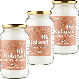 MonteNativo Olio di Cocco Biologico Extra Vergine –3x1000ml– Crudo e Spremuto a Freddo; Organico e Puro 100%; Non Processato, Bio, Ideale per Capelli, per il Corpo e ad Uso Alimentare, Non Raffinato