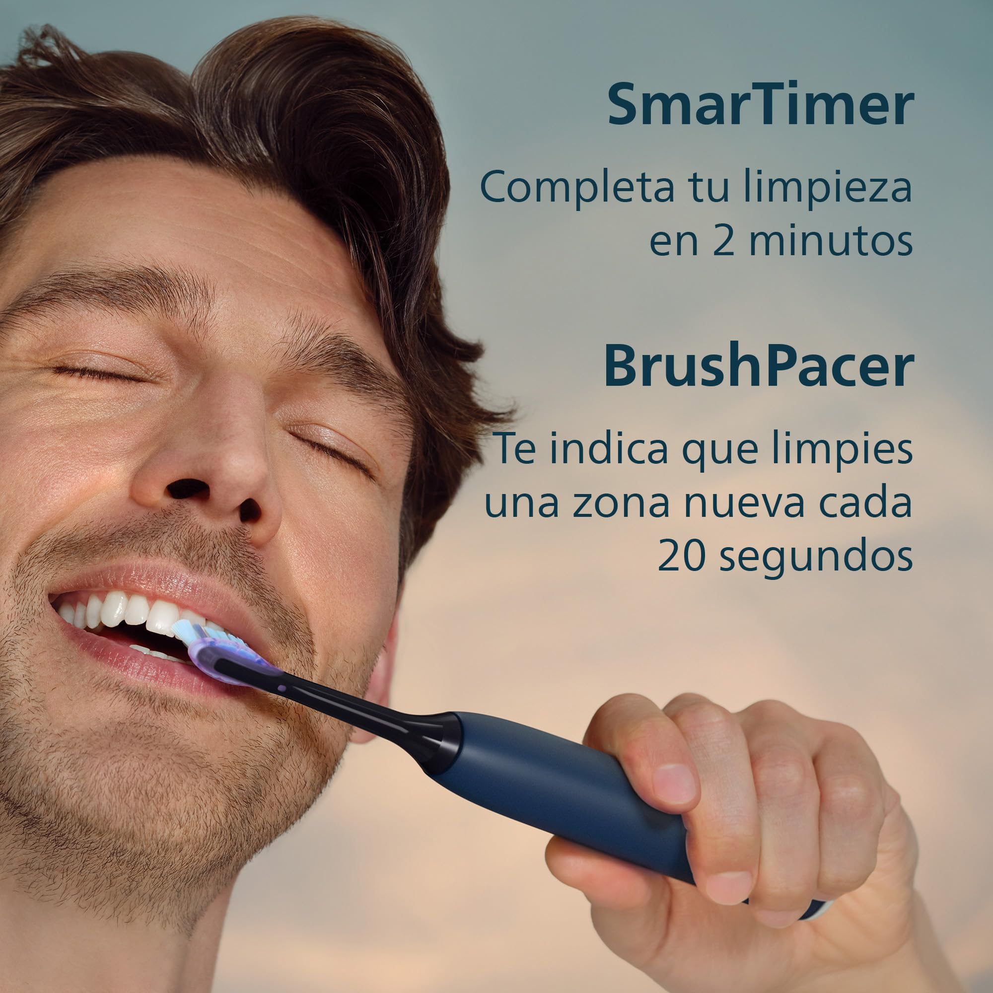 Philips Sonicare 7100 cepillo dental eléctrico, sónico, 4 modos de cepillado, 3 niveles de intensidad, alerta de presión, EasyStart, SmarTimer, azul marino, HX7423/01 [Nueva Tecnología]