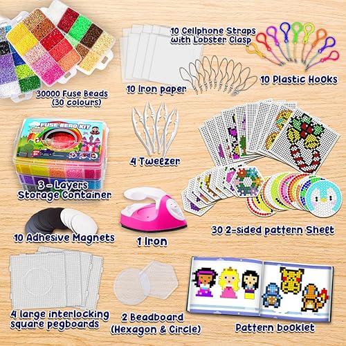Miniatura 2 de FUNZBO Kit de 30000 cuentas fusibles de 0.197 in con hierro, decoración de artes y manualidades, juguetes para niños, adolescentes y adultos,