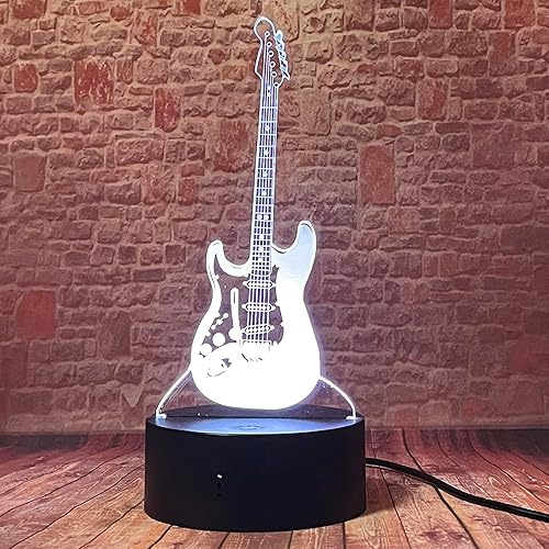 Miniatura 6 de Fanrui Creative Cartoon 3D Guitarra Eléctrica Modelo Ilusión Lámpara LED Acrílico 7 Color USB Touch IR Cambio Remoto Bebé Niño Dormir Luz Noche