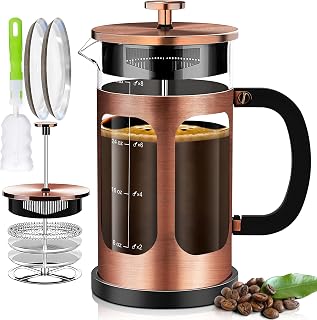 YMMIND 34oz French Press Coffee Maker with 4-Filter System, Heat-Resistant Borosilicate Glass, Copper - 5-6 Cup Coffee Tea Pot for Camping