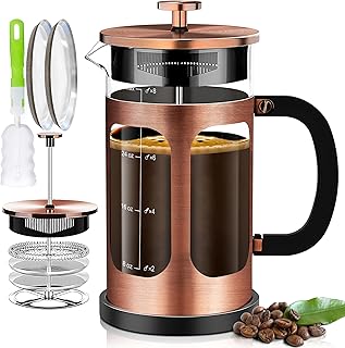 YMMIND French Press Coffee Maker (34oz 1Quart 5-6Cup) Coffee Press, with 4 Filters System, Heat Resistant Thickness Borosi...