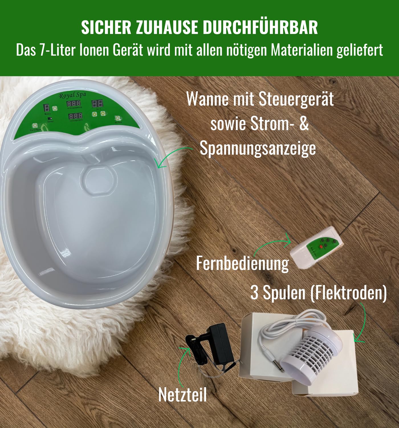 Royal Spa, Fußelektrolysebad, Fußbad, mit 3 Spulen, Elektrolyse Fußbad, Fußwanne