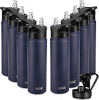 Vista 80 de HASLE OUTFITTERS Botella de agua aislada de 22 onzas, botella de agua de acero inoxidable de doble pared de boca ancha con tapa de popote y tapa