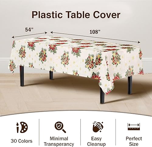 Miniatura 3 de Exquisite Paquete de 24 manteles de plástico con diseño navideño, 54 x 108 pulgadas, mantel desechable para fiestas, mantel rectangular, manteles