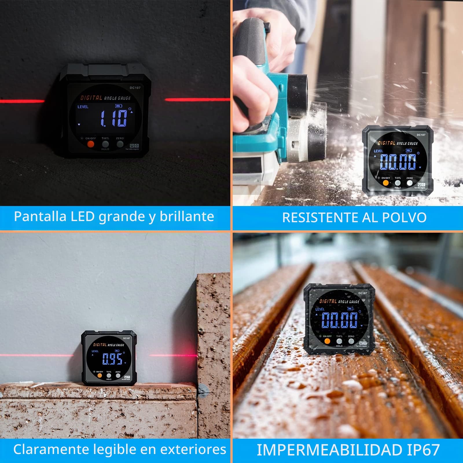 Buscador de ángulo digital, caja de nivel magnético de 4 lados con láser, herramienta de medición precisa con retroiluminación LED para colgar, carpintería