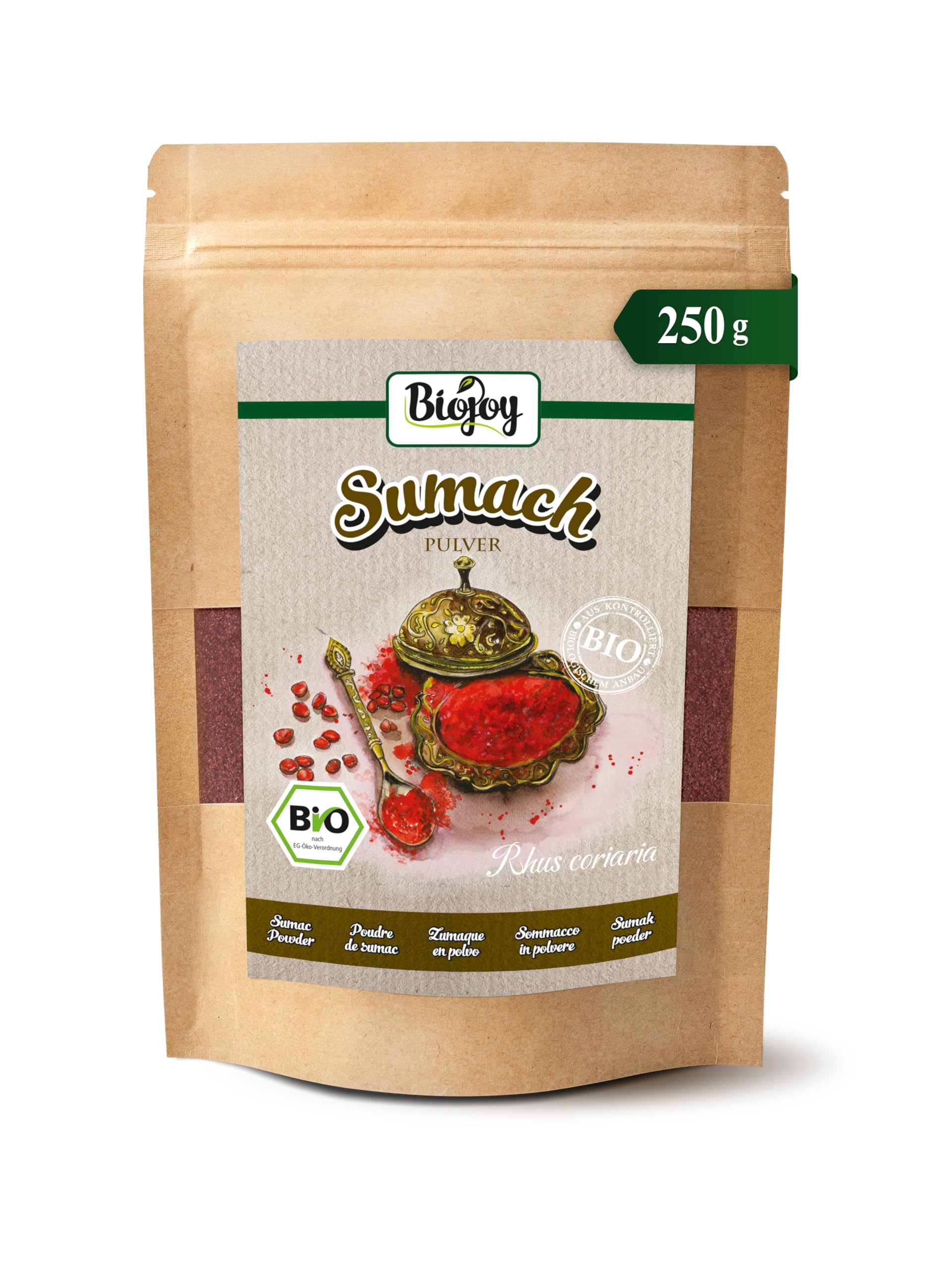 Biojoy BIO-Sumach Gewürz (250 g), türkisch, Sumach fein gemahlen, 5% Steinsalz