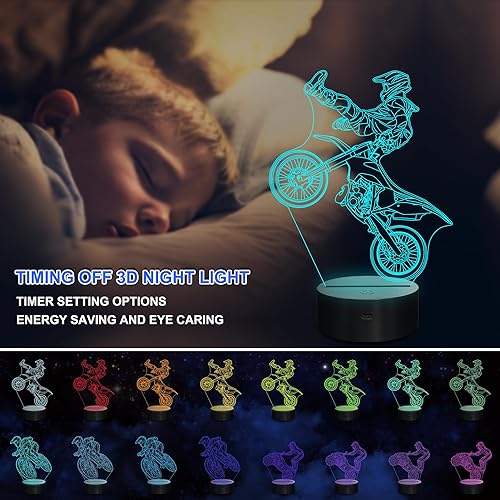 Miniatura 2 de Ammonite Regalos de motocross con ilusión 3D para niños (3 patrones) con control remoto y 16 colores cambiantes y función regulable, idea de regalo