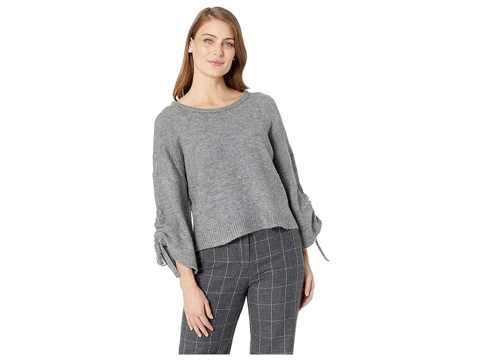 

Kenneth Cole New York Long Sleeve Cropped Boat Neck w/ Gathered Sleeves Top (Flannel Grey Heather) Women's Clothing, Gray