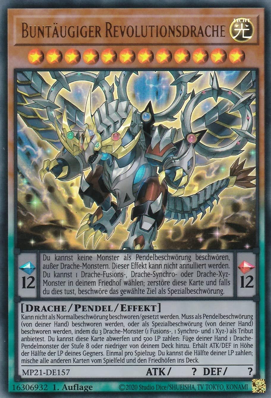 MP21-DE157 - Colourful Eyed Revolution Dragon - Ultra Rare - Reprint - German - Megatin 2021 - with LMS Trading Fieldcenter Card Yugioh