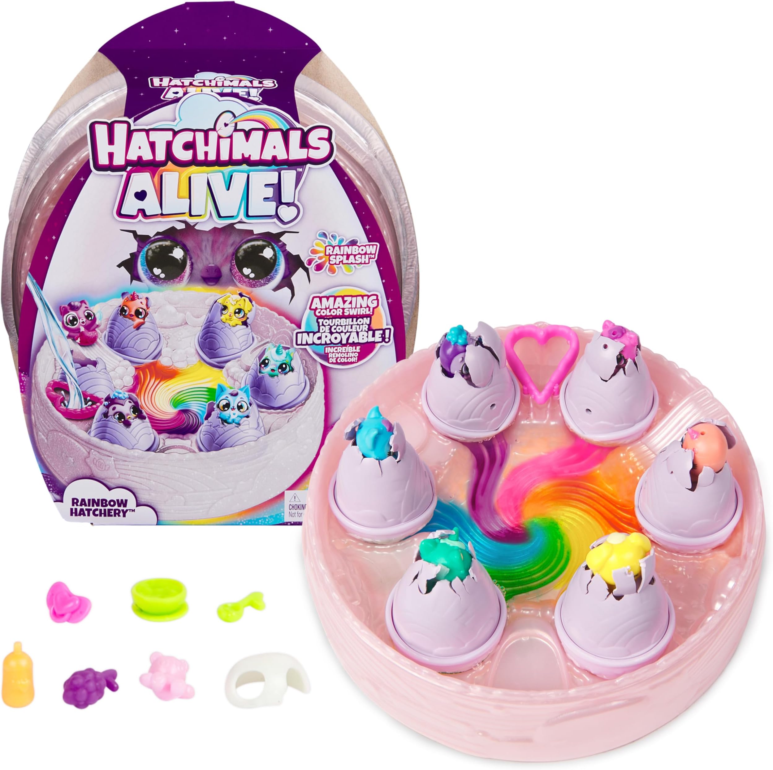 Alive, Rainbow Hatchery Toy with 6 Mini Figures in Colour-Reveal Eggs & 10+ Accessories, Kids’ Toys for Girls & Boys Aged 3+