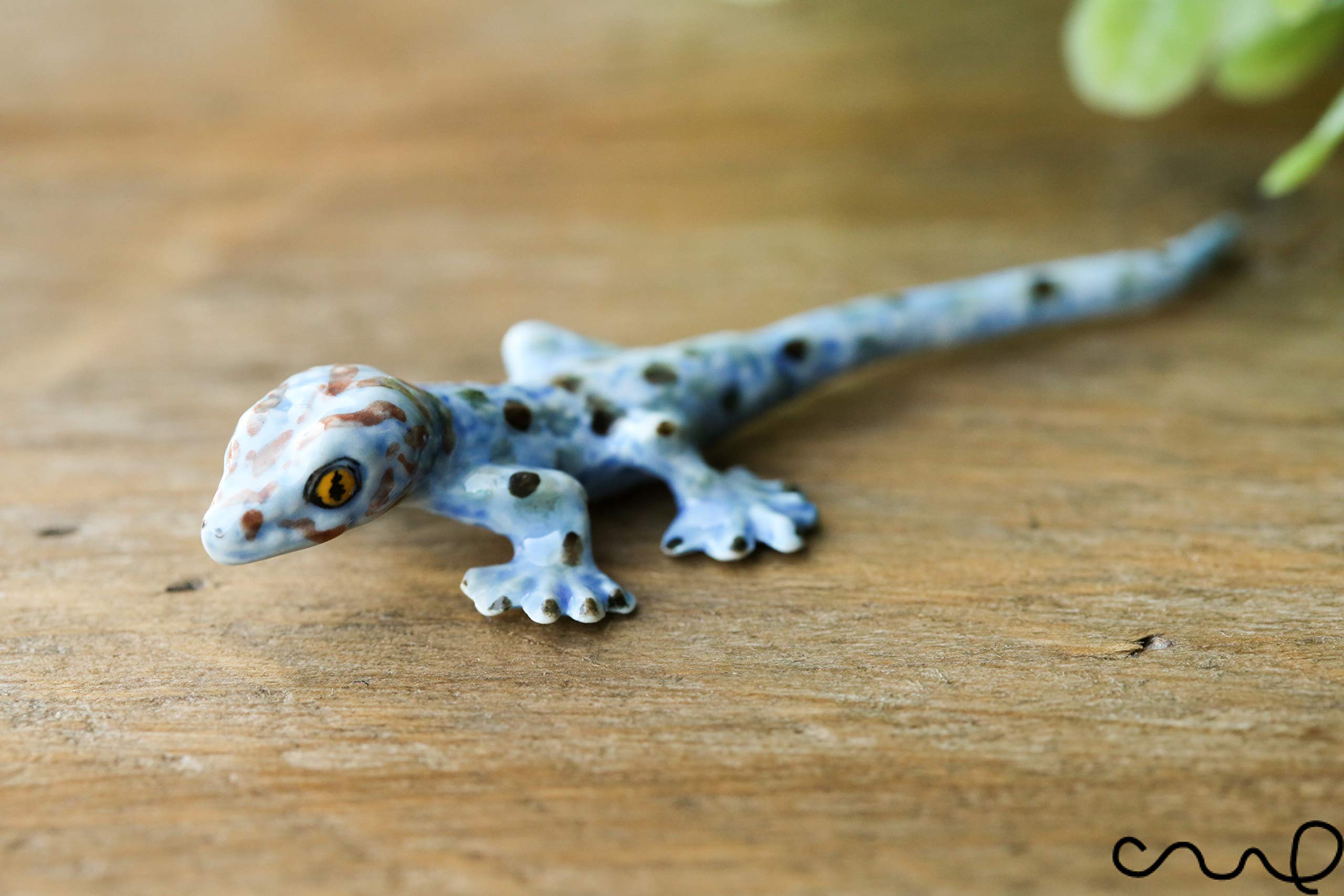Small Blue Ceramic Lizard Mini Animal Figurine Pottery Ornament Collectable Gift Gecko Deco
