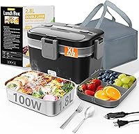 LISHZEN 2.8L Electric Lunch Box for Adults - 100W Fast Heating Double Layer Portable Warmer for Home Office Car Truck, Leak-Proof Black