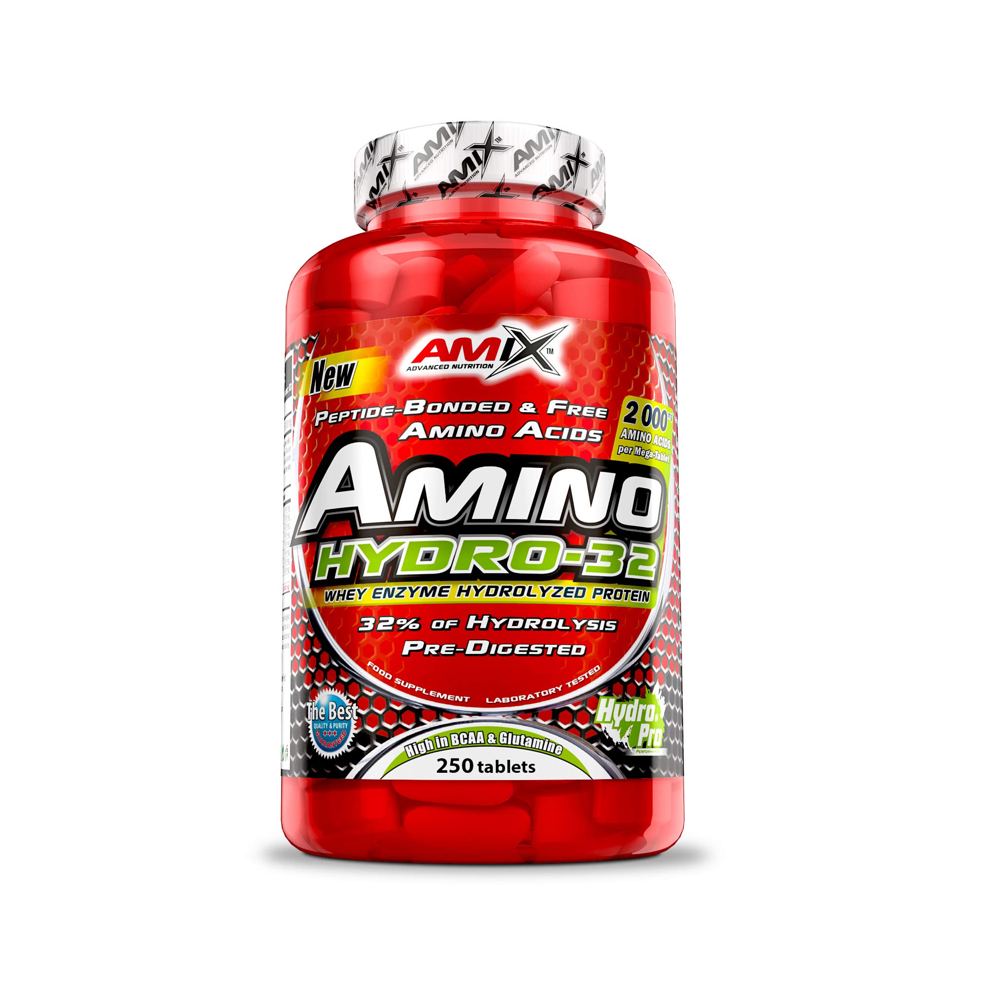 AMIX - Suplemento Alimenticio Amino Hydro 32 - Incrementa la Fuerza y Desarrolla la Capacidad Muscular - Suplemento con Aminoácidos Puros Hidrolizados - 250 Tabletas