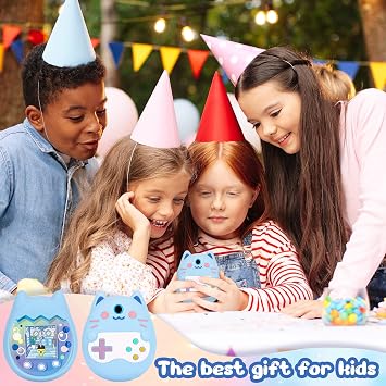 Carrying Case and Silicone Cover Compatible with Tamagotchi Pix Virtual Pet Game Machine, (5-in-1) Silicone Cover for Tamagotchi Pix, with Finger Lanyard and Screen Protector (Blue)