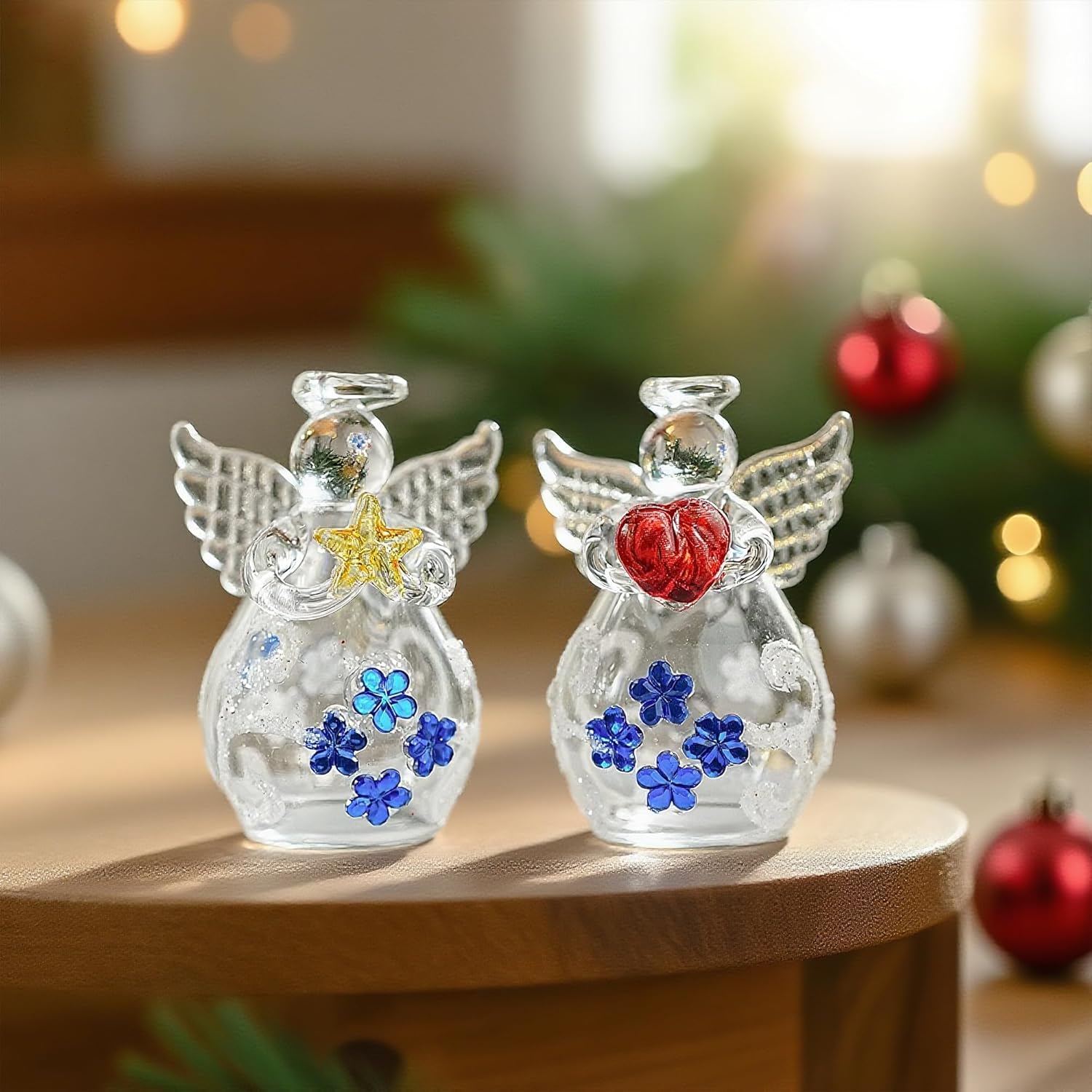 Mini Glass Angel Christmas Ornaments for Tree, 1.6" Small Crystal Guardian Angel Ornament Bulk for Christmas Tree, 2025 Hand Blown Spun Glass Home Decor Xmas Gift (Flower), Set of 12 - Image 7