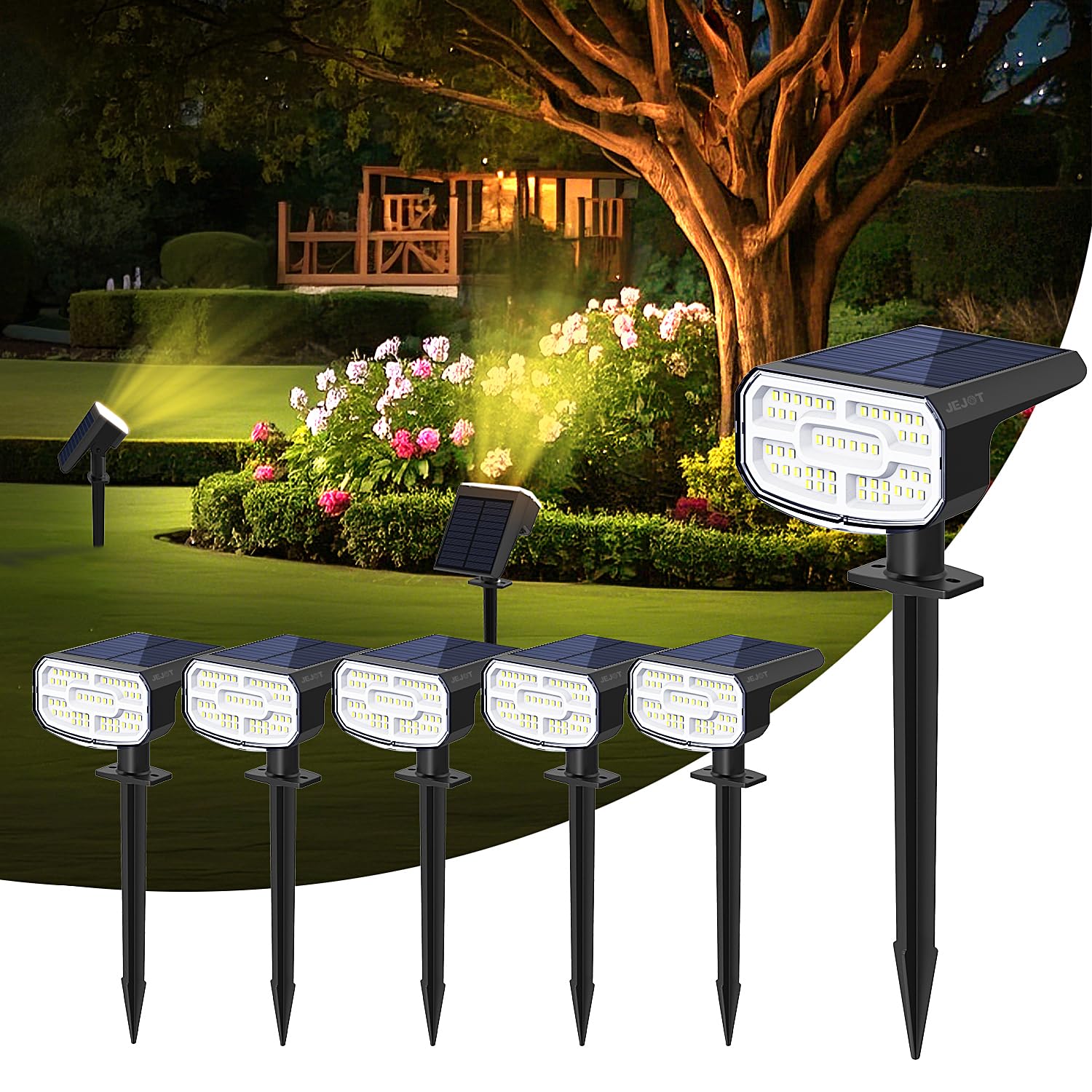 JEJOT Solar Spot Lights Outdoor Waterproof, Solar Spotlights, 6 Pack