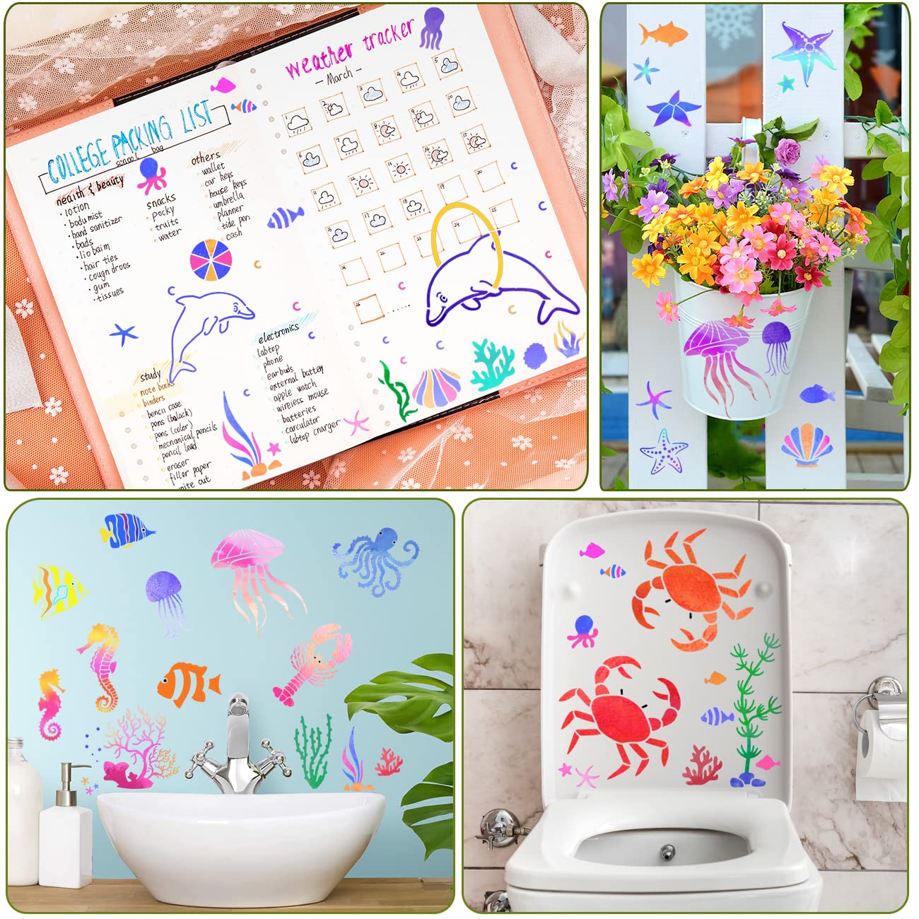 Amazon.co.jp: 海の生き物 ステンシル 絵画 海の動物 テンプレート DIY