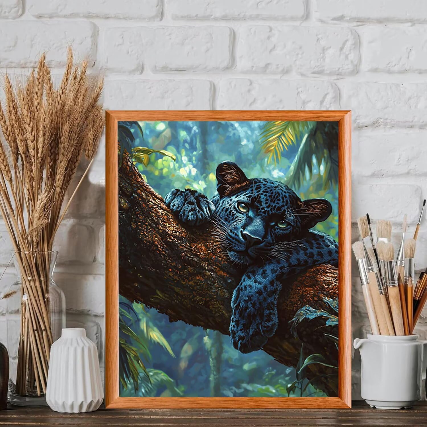 Schwarzer Panther Malen Nach Zahlen Erwachsene Anfänger, 80x100cm c-333 | Malen nach Zahlen Erwachsene Leinwand Kit, DIY Handgemalt Ölgemälde Set mit 3-Pinseln und Acrylfarbe für Wanddeko,Ohne Rahmen