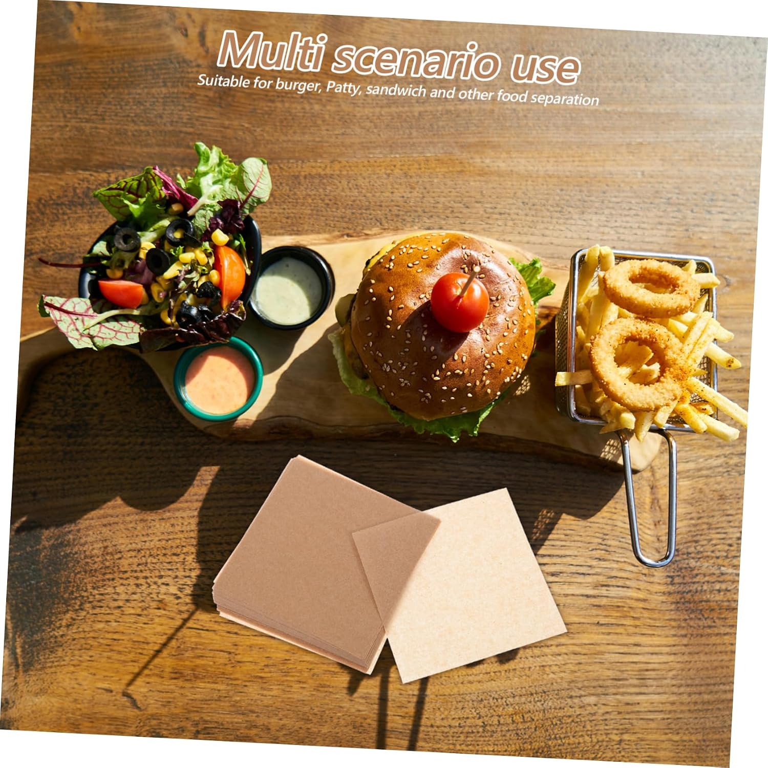 SECFOU 500pcs Nonstick Hamburger Patty Paper Sheets Versatile Baking Freezer Paper for Meat Separation Sandwich Wrapping Barbecue Picnic Use Squares Reliable Oil Water Resistant Design