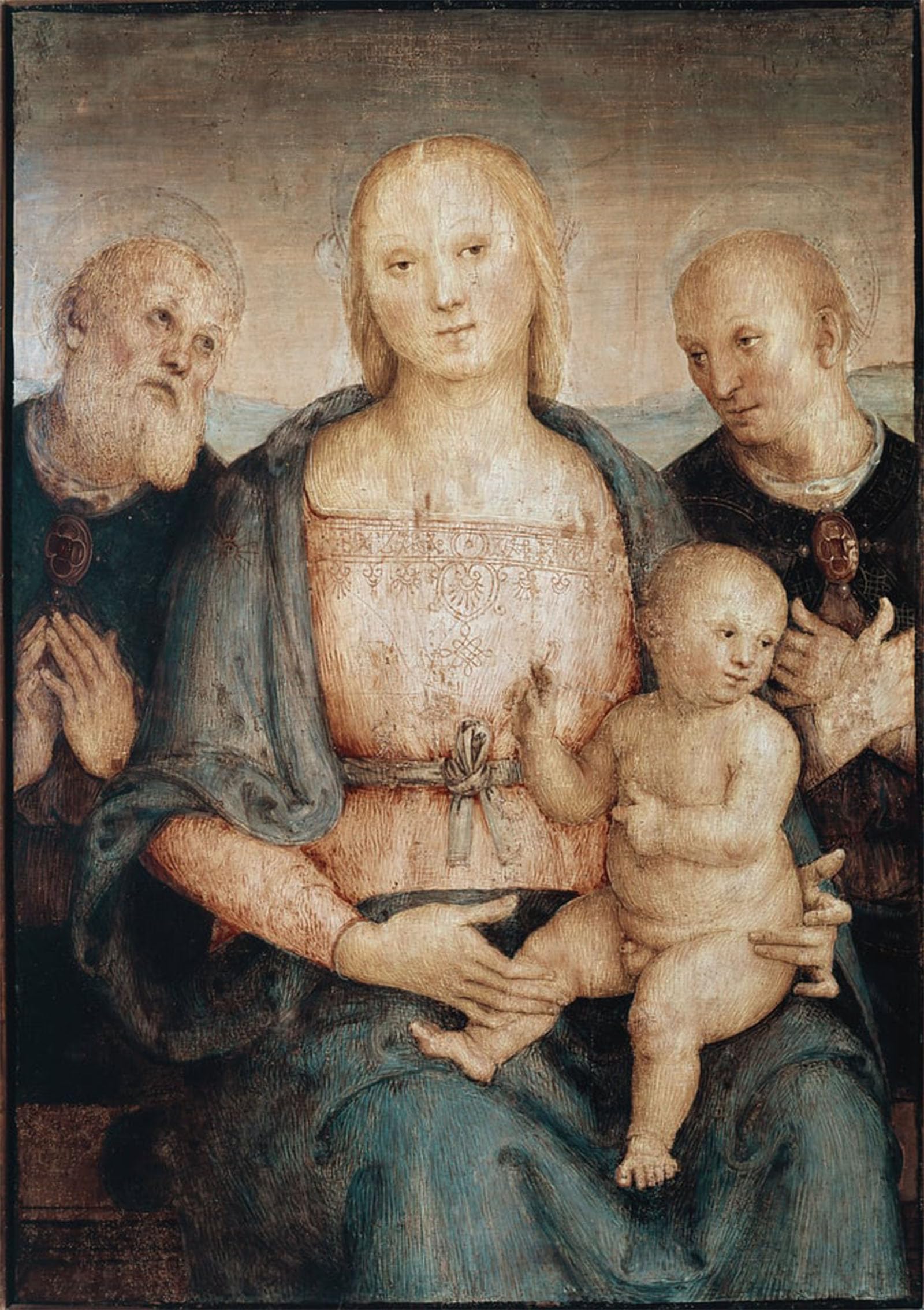 Posteriik No Frame Vintage Print Pop Art Landscape Artwork Virgin With Child With St Herculanus Of Perugia By Pietro Perugino Art Prints For Office Home Decor 60X90cm