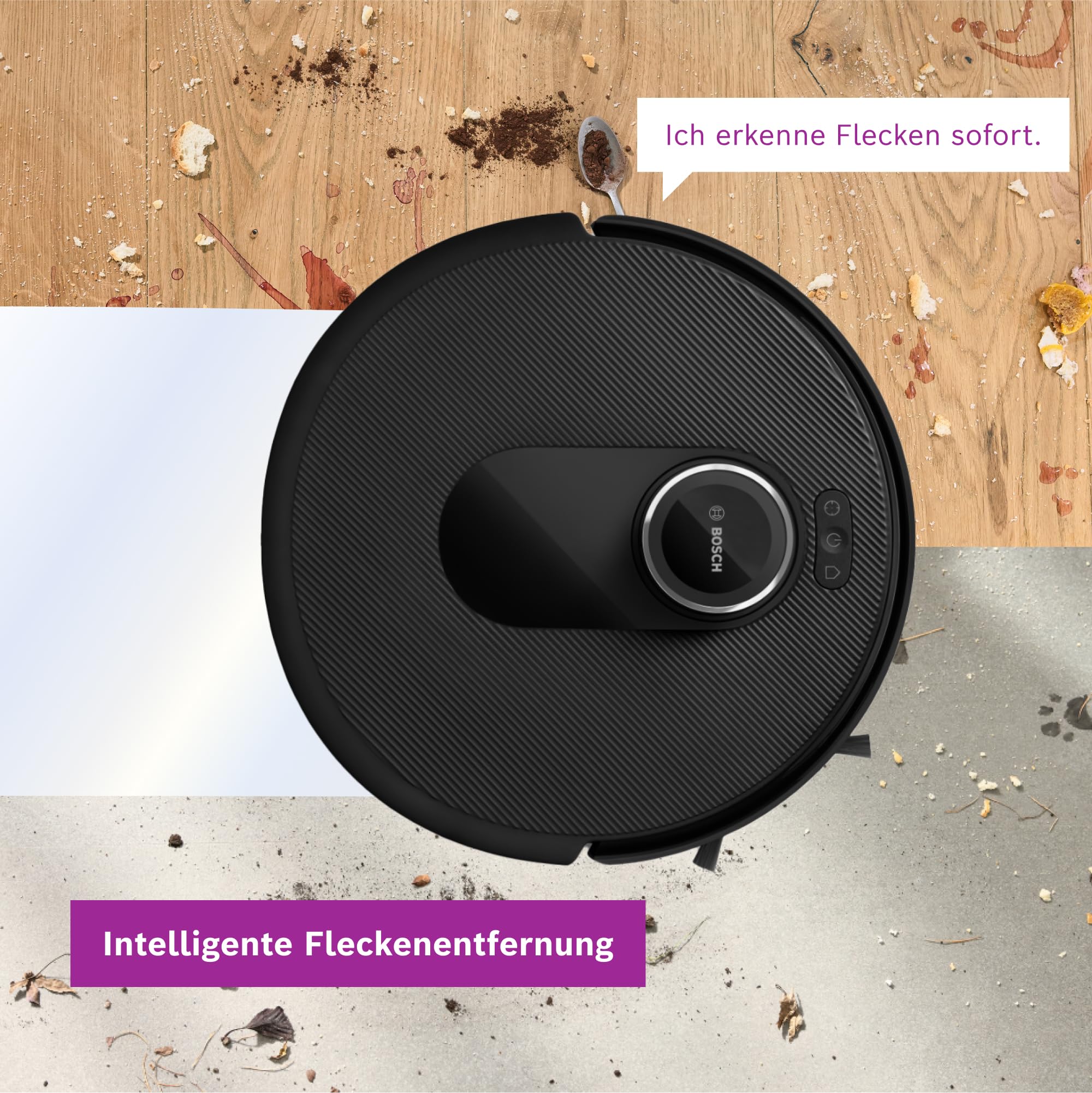 Bosch Spotless Max BCRDW3B Saugroboter mit Wischfunktion, 11.000 Pa Saugkraft, rotierende Wischpads, Nass-Trocken-Servicestation, Selbstreinigung, Smart Vision Navigation, Steuerung per App, schwarz