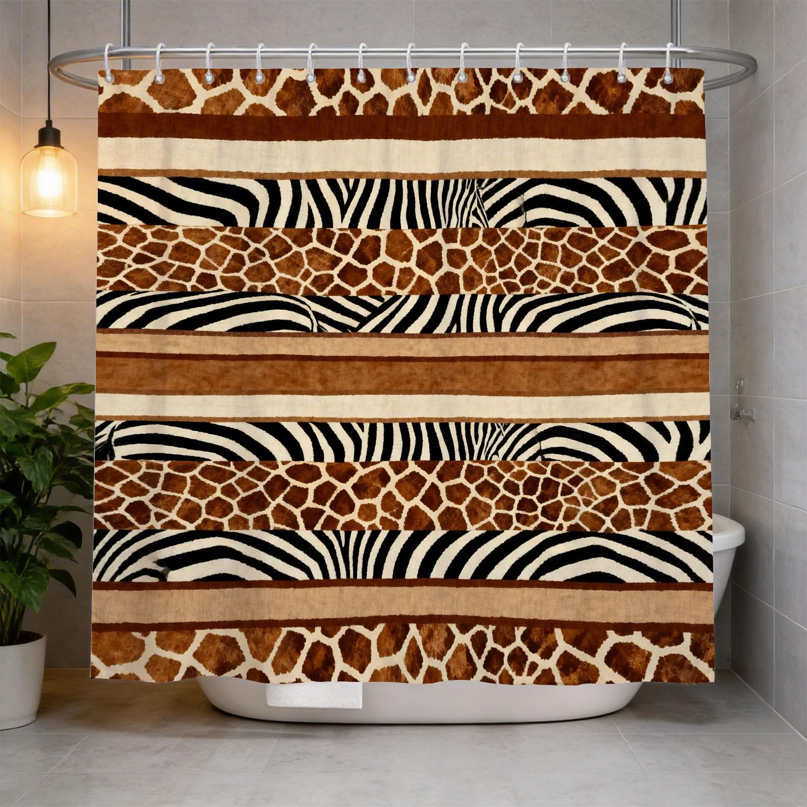 Hongduo 3D Giraffe Skin Shower Curtain for Stalls Bathtubs Stripe Bathroom Decor Shower Curtain Set Polyester Fabric Waterproof 200x200cm/79X79 Inch with Hooks