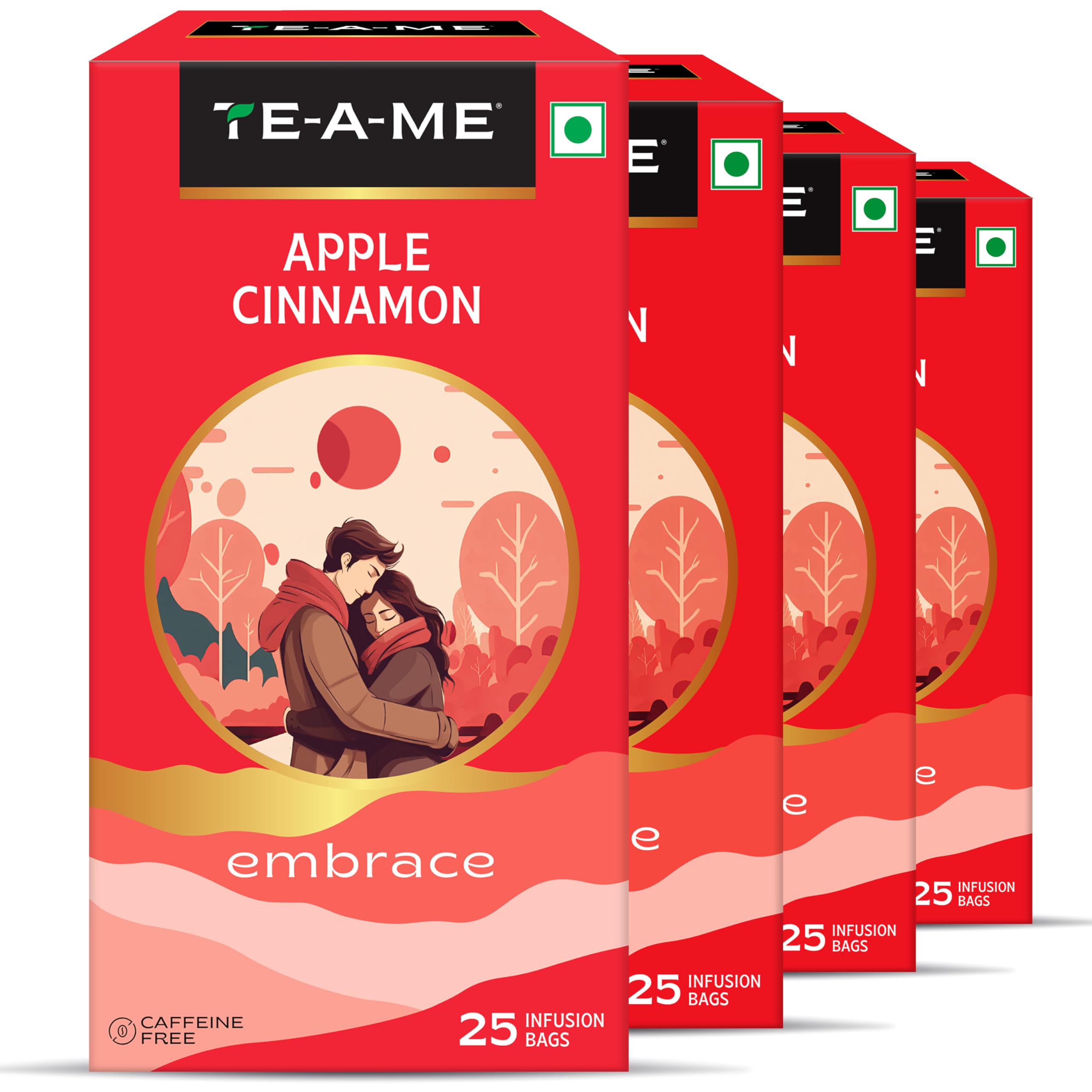 TE-A-ME Embrace Apple Cinnamon Tea, 25 Bags (Pack of 4) | Fruit Tea | Sugar Free | 100 Tea Bags