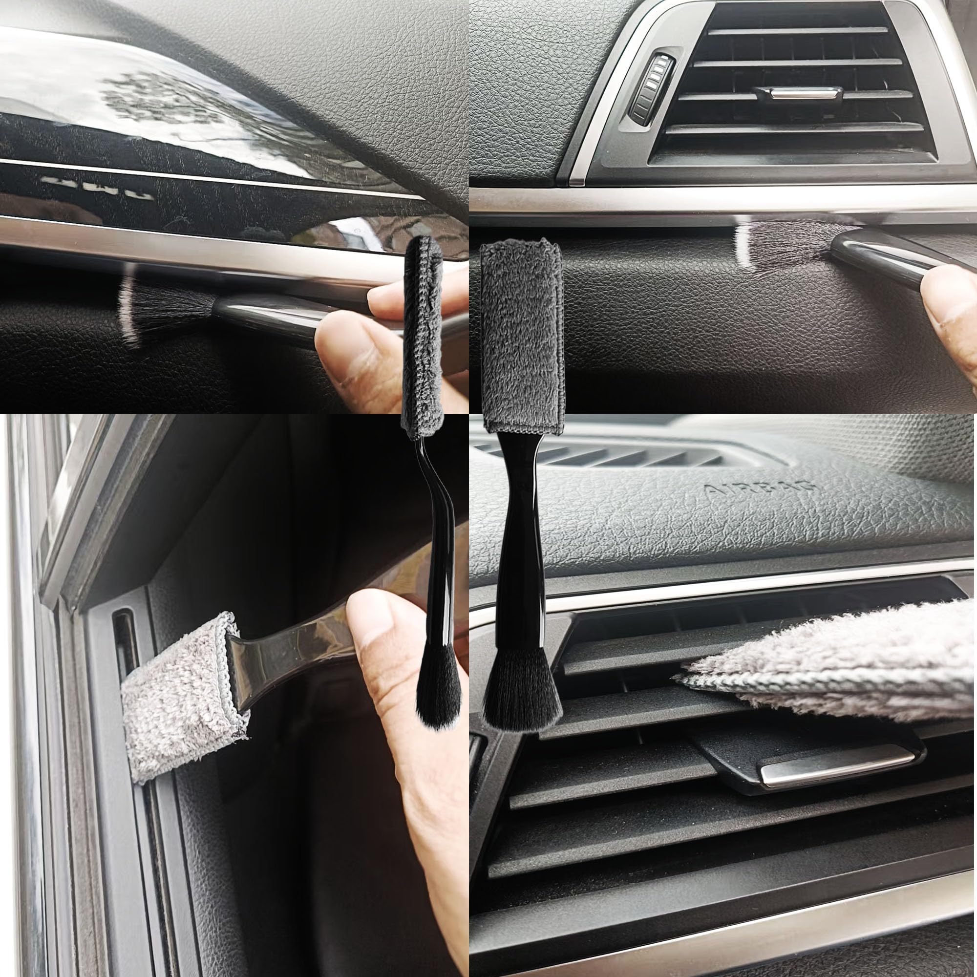 Professionelles Auto-Detail-Pinsel-Set – weiche Borsten, Leder-Armaturenbrettbürste, Dual-End-Entlüftungs- und Fugendüse, langer Griff, Reifenreinigungsbürste für Auto-Detailing, Autowasch-Set