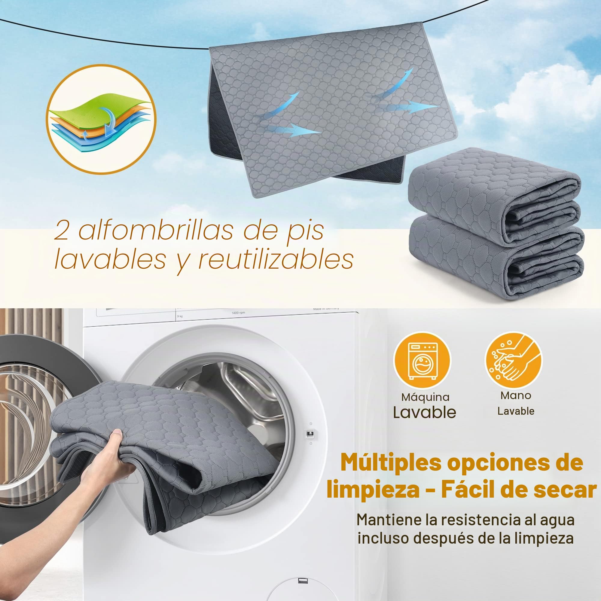 Almohadillas reutilizables para entrenamiento de perros, 2 unidades, almohadillas de entrenamiento lavables para cachorros, súper absorbentes, impermeables, almohadillas para orinar para perros