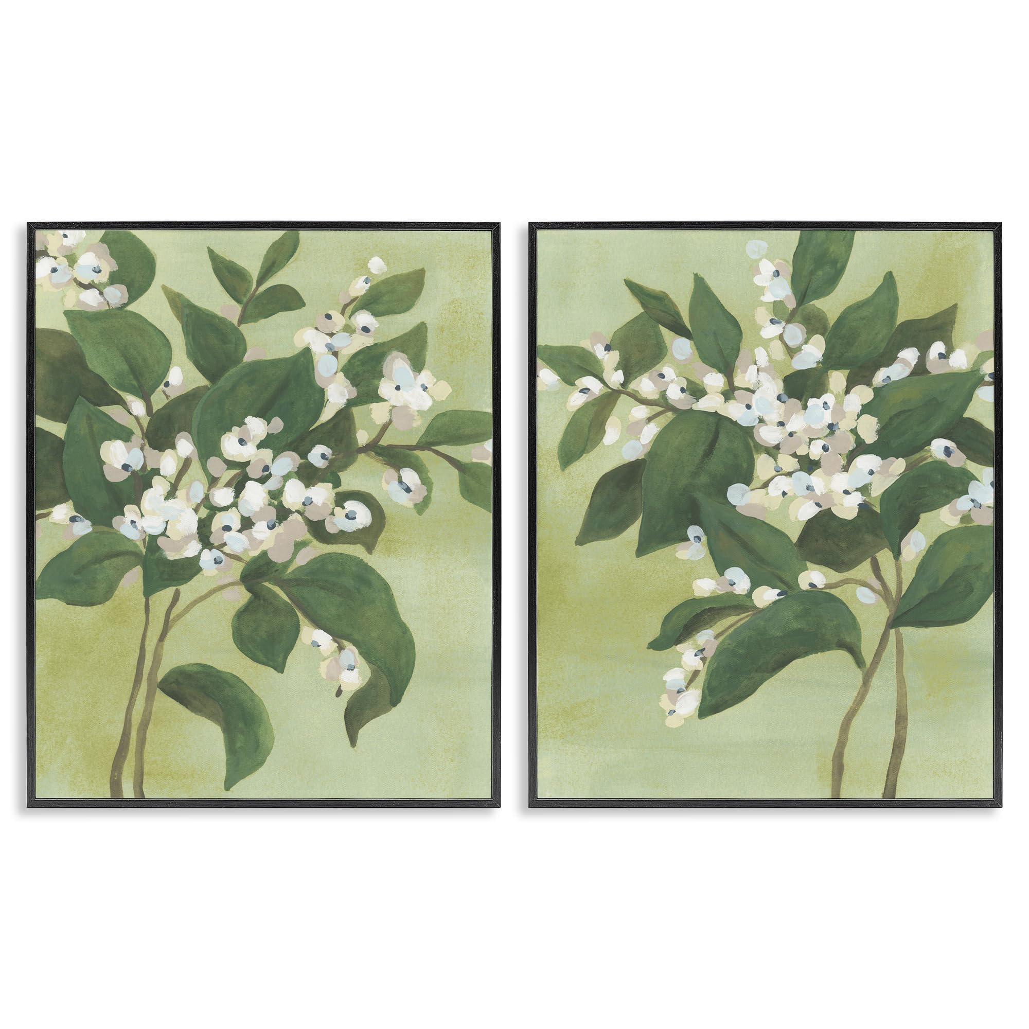 'Verdant Herb Blossoms'| 2pc Framed Giclee Art Set 2
