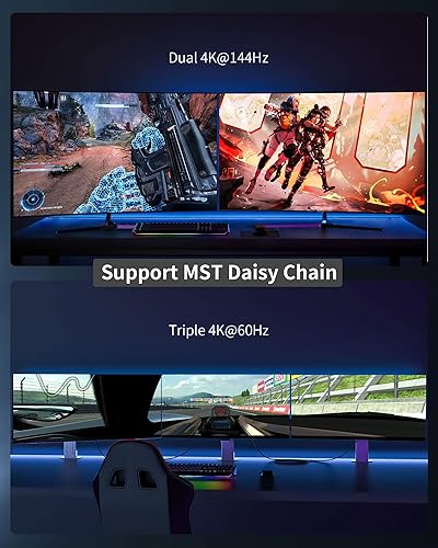 Miniatura 7 de Silkland Cable DisplayPort 2.1 de 1.5 pies certificado VESA, cable DP 2.1 16K 60Hz, 8K 120Hz, 4K 240Hz, 2K 360Hz 80Gbps HDR, DSC 1.2a, compatible