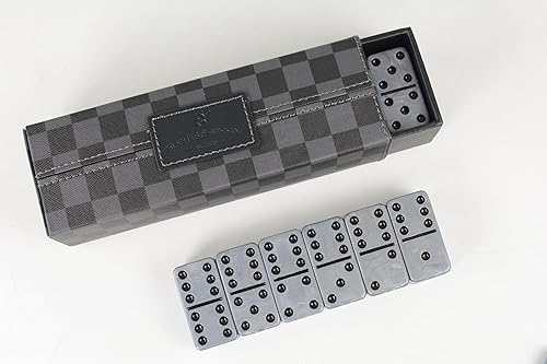 Miniatura 5 de Vovotuzzi Juego de 28 fichas de dominó para adultos y niños de 8 años en adelante para la noche de juegos de familia (gris)