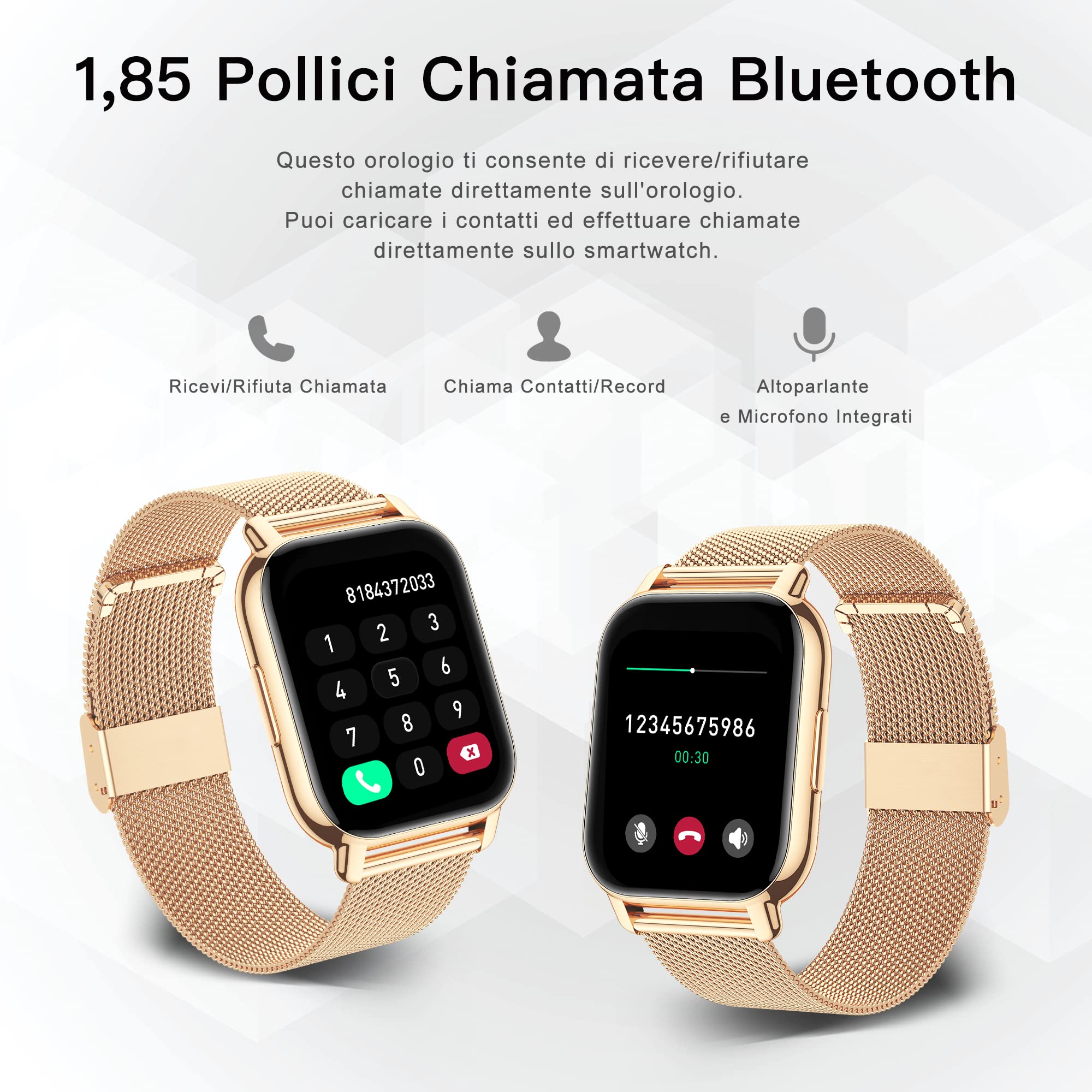 Popglory Smartwatch Uomo Donna, 2 Cinturini Orologio Chiamate e Whatsapp, Contapassi Assistente Vocale, Orologio Digitale 24H Cardiofrequenzimetro, Pressione Sanguigna SpO2 Sonno, per Android iOS